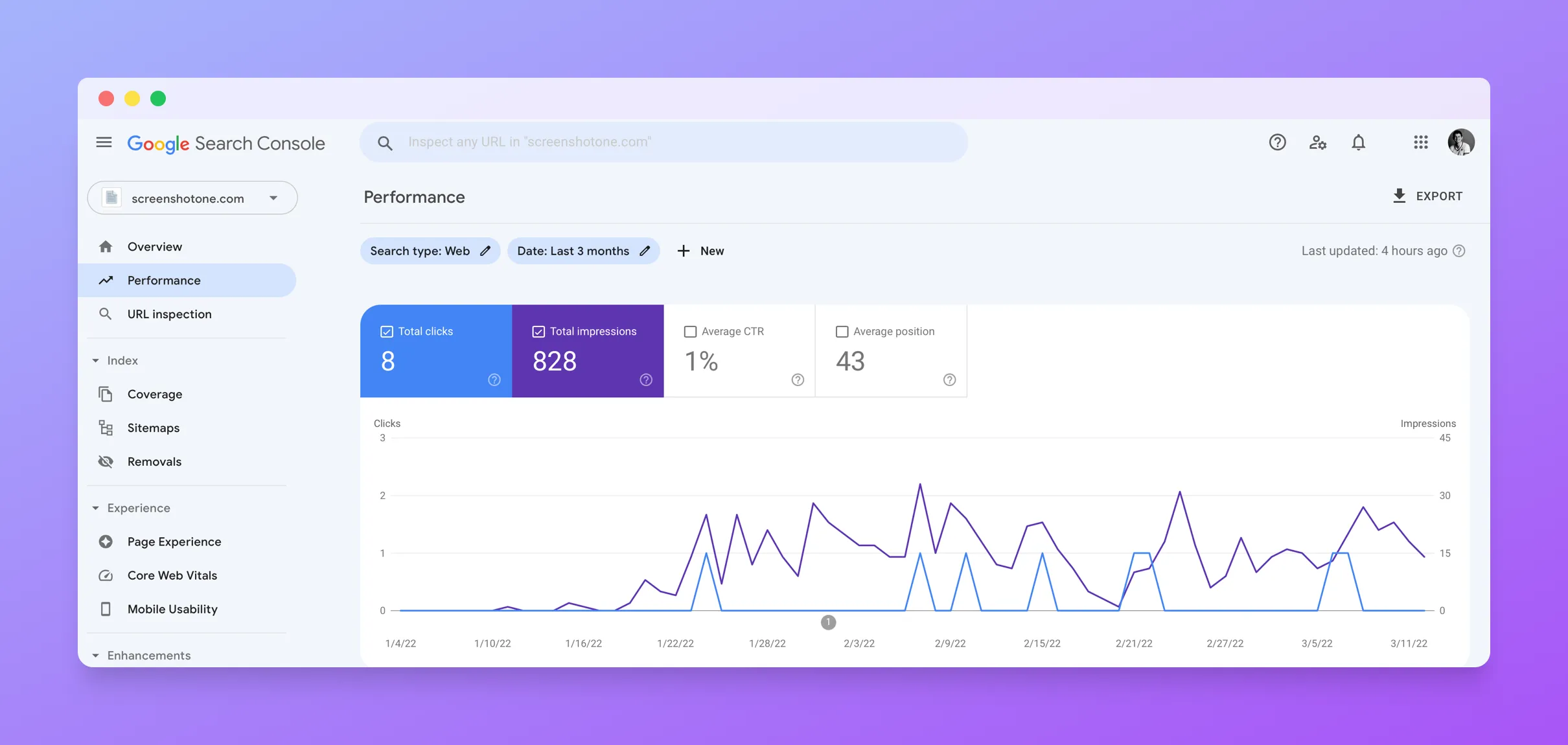 Google Search Console screenshot for ScreenshotOne.com