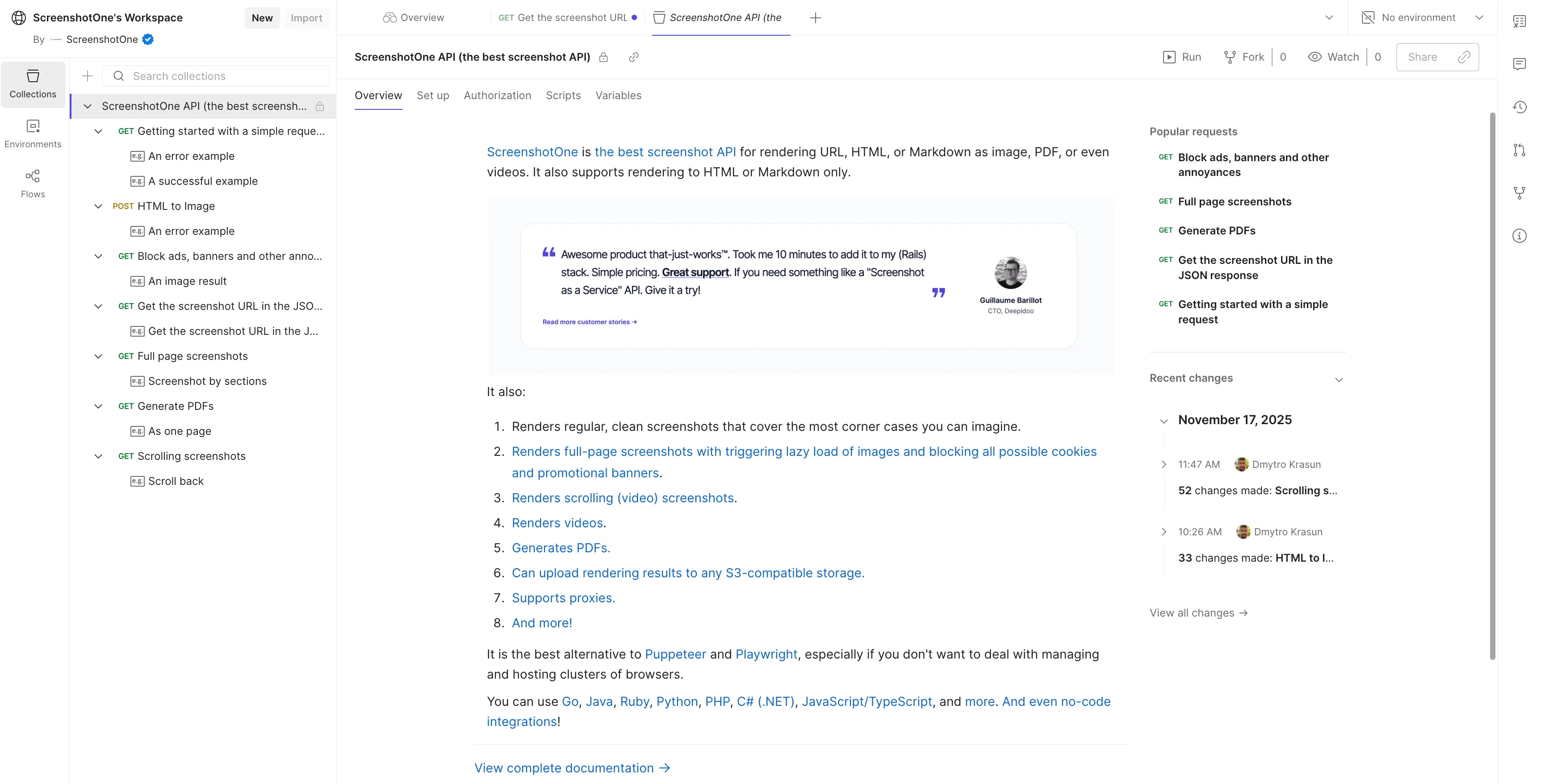 ScreenshotOne's public collection description