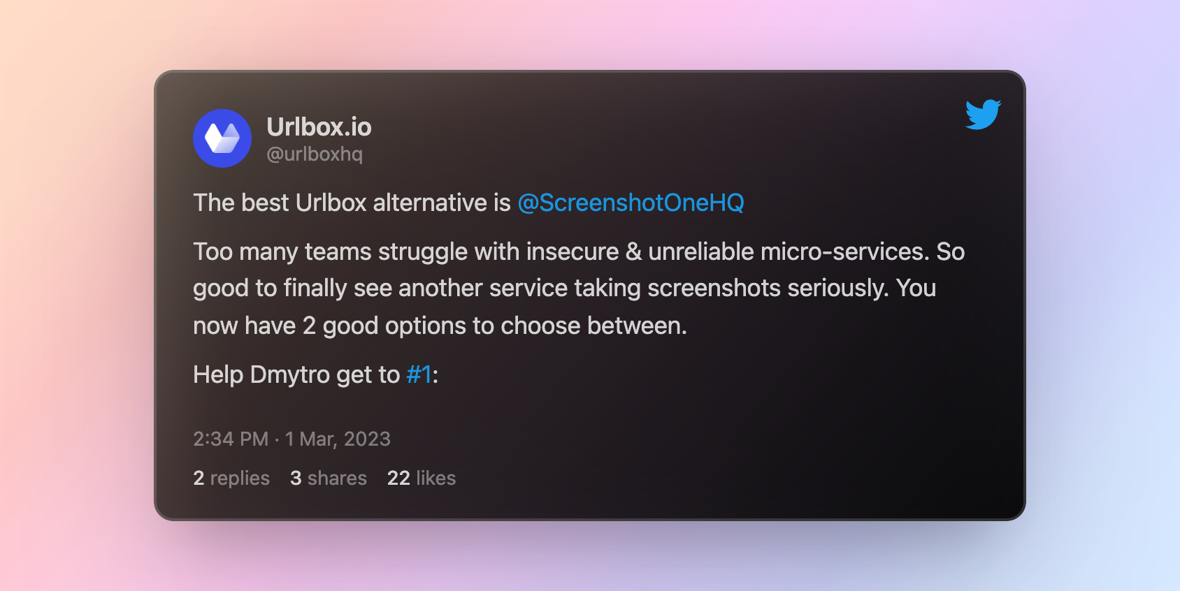 Urlbox supported ScreenshotOne
